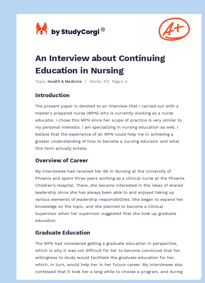 An Interview about Continuing Education in Nursing. Page 1