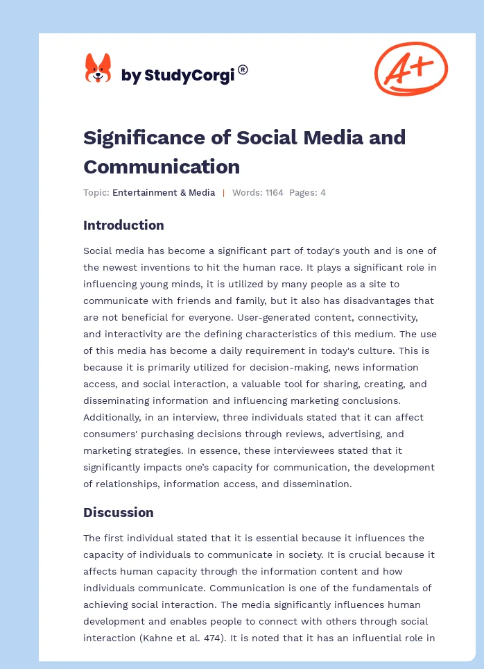 Significance of Social Media and Communication. Page 1
