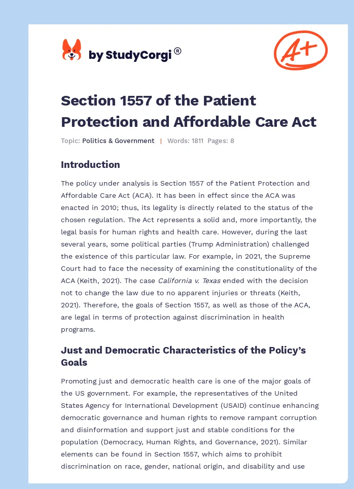 Section 1557 of the Patient Protection and Affordable Care Act. Page 1