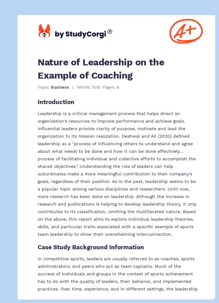 Nature of Leadership on the Example of Coaching. Page 1