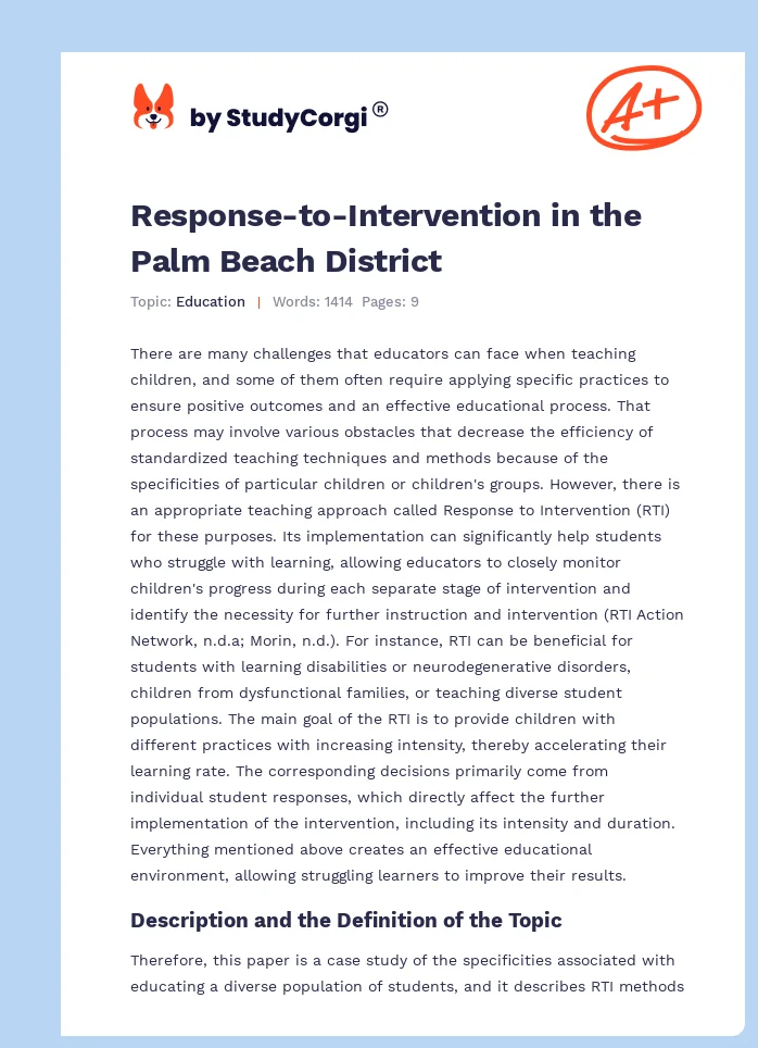 Response-to-Intervention in the Palm Beach District. Page 1