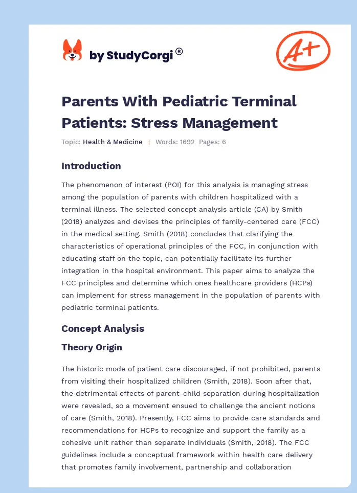 Parents With Pediatric Terminal Patients: Stress Management. Page 1