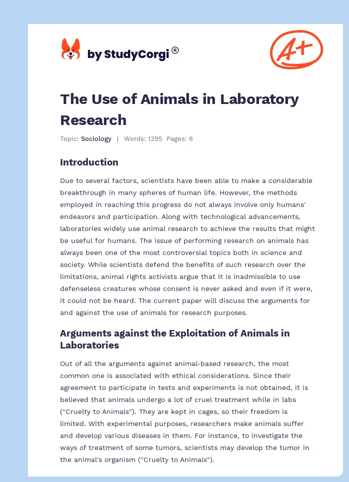 The Use of Animals in Laboratory Research. Page 1