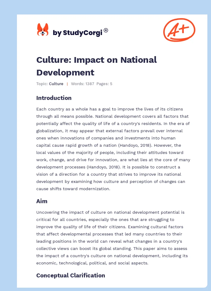 Culture: Impact on National Development. Page 1