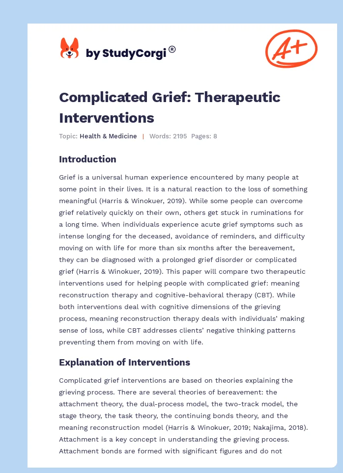 Complicated Grief: Therapeutic Interventions. Page 1