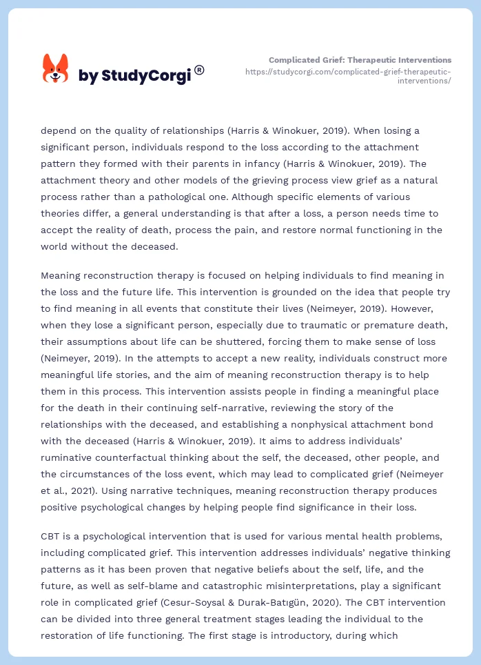 Complicated Grief: Therapeutic Interventions. Page 2