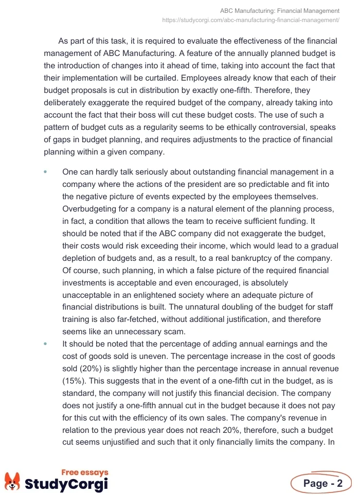 ABC Manufacturing: Financial Management | Free Essay Example