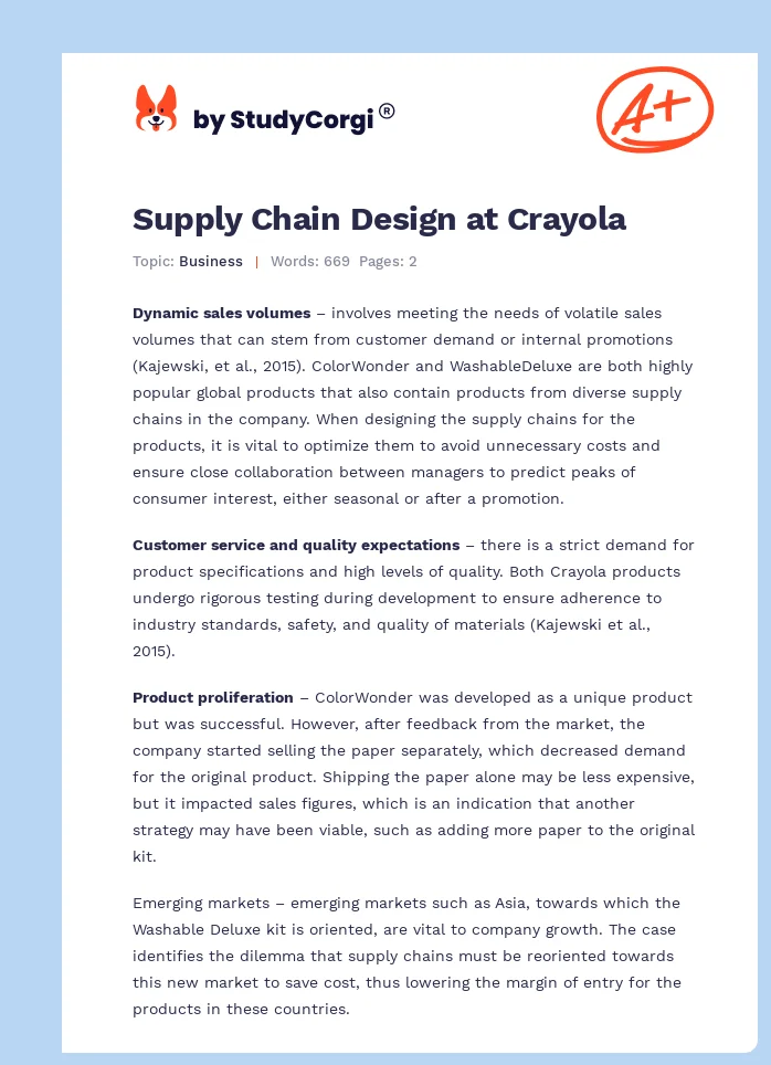 Supply Chain Design at Crayola. Page 1