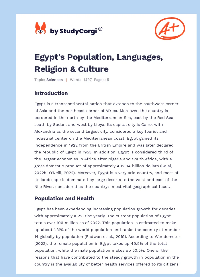 Egypt's Population, Languages, Religion & Culture. Page 1