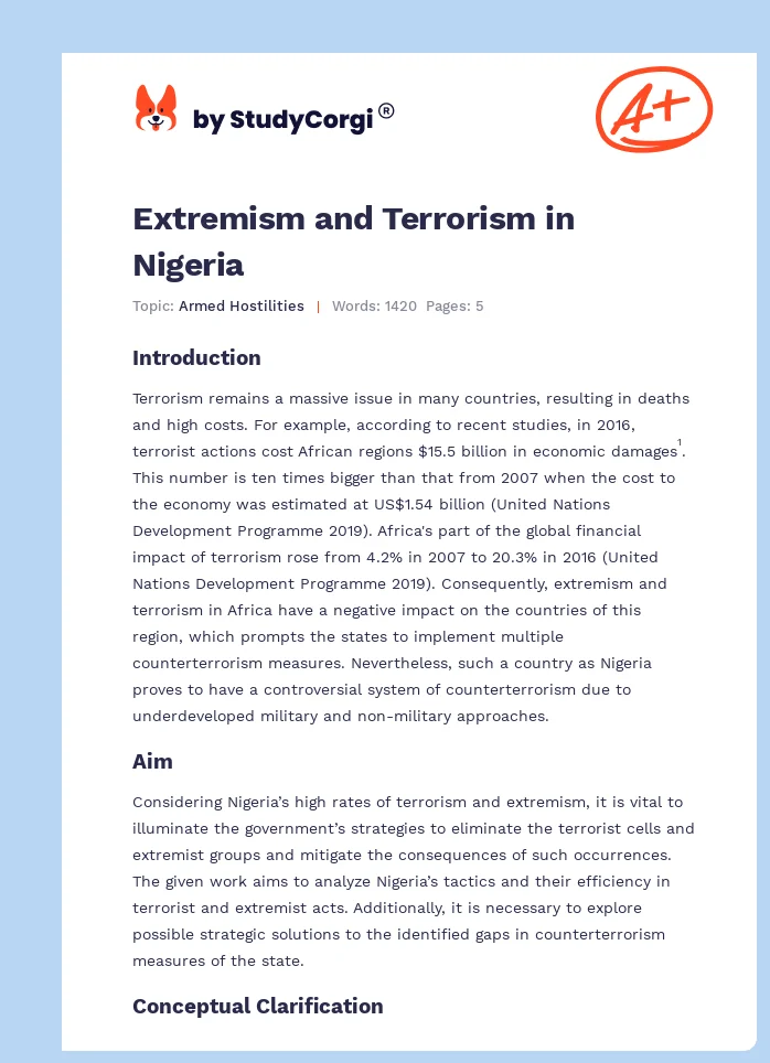 Extremism and Terrorism in Nigeria. Page 1