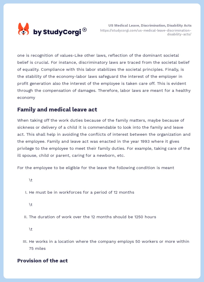 US Medical Leave, Discrimination, Disability Acts. Page 2