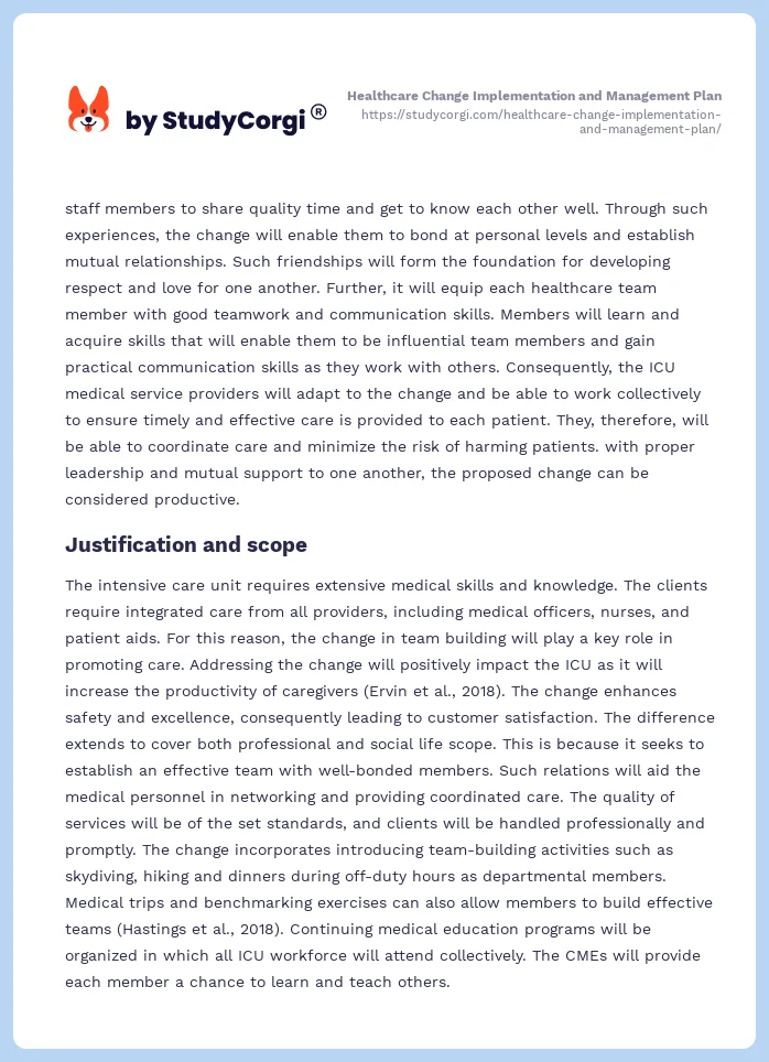 Healthcare Change Implementation and Management Plan. Page 2