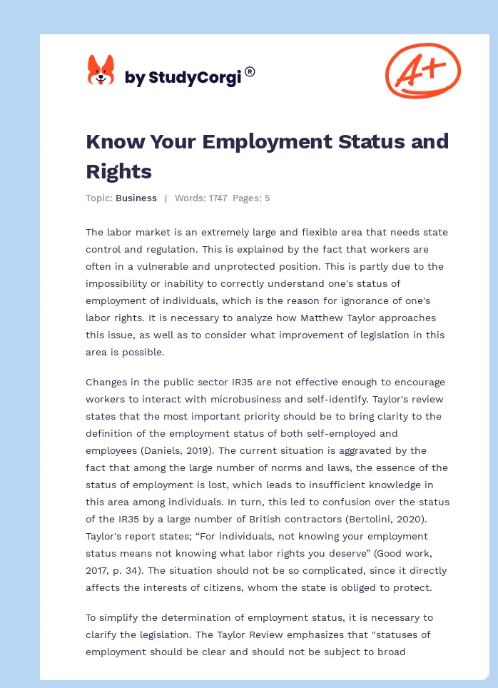 Know Your Employment Status and Rights. Page 1