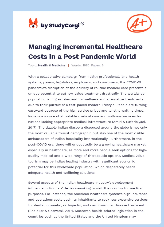 Managing Incremental Healthcare Costs in a Post Pandemic World. Page 1