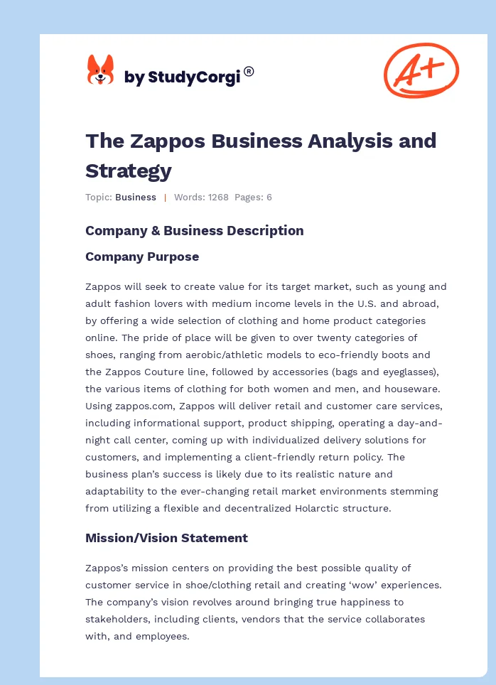 The Zappos Business Analysis and Strategy. Page 1