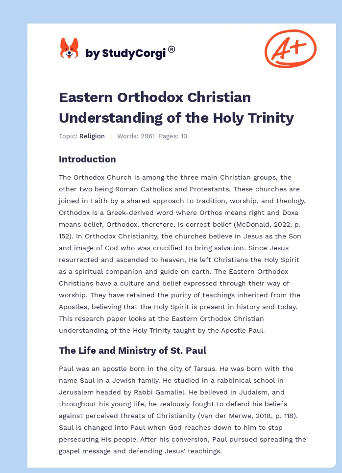 Eastern Orthodox Christian Understanding of the Holy Trinity. Page 1