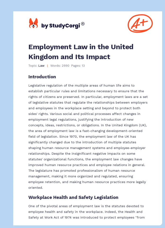 Employment Law in the United Kingdom and Its Impact. Page 1
