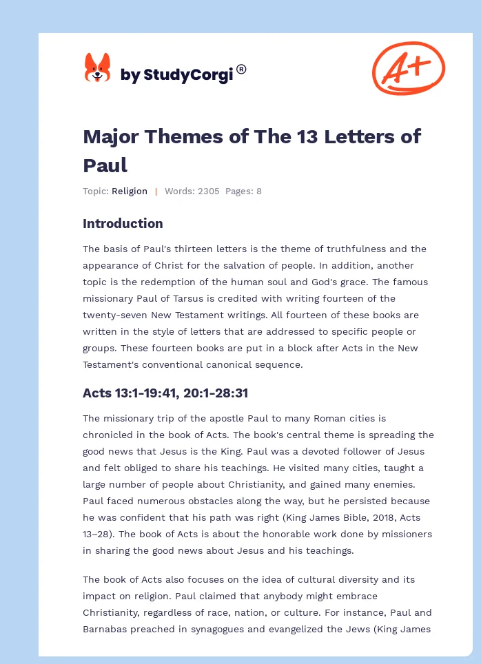 Major Themes of The 13 Letters of Paul. Page 1