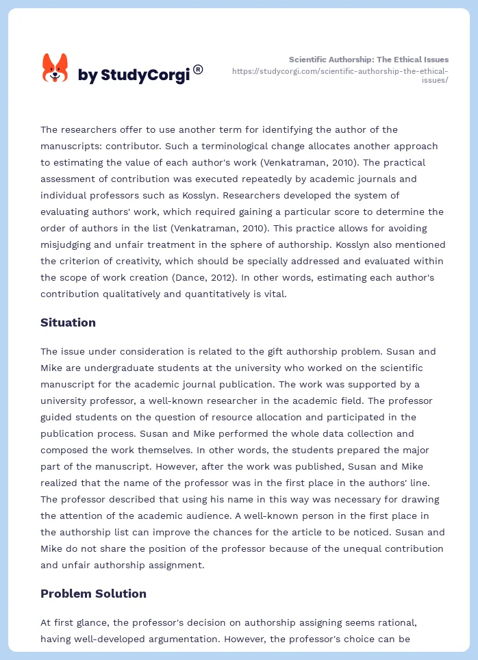 Scientific Authorship: The Ethical Issues. Page 2