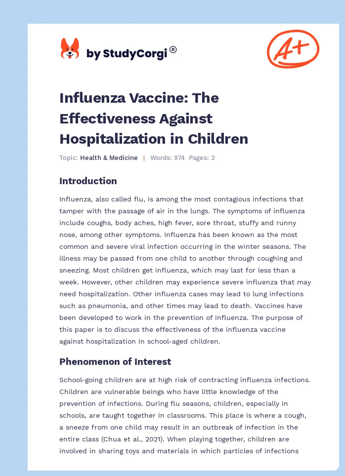 Influenza Vaccine: The Effectiveness Against Hospitalization in Children. Page 1