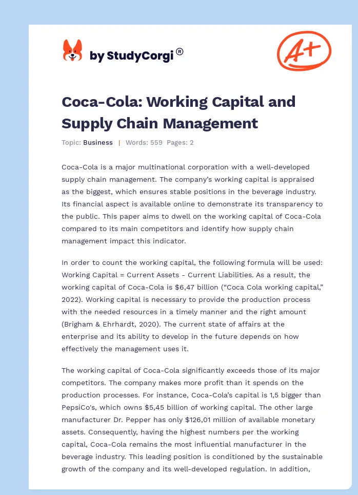 Coca-Cola: Working Capital and Supply Chain Management. Page 1