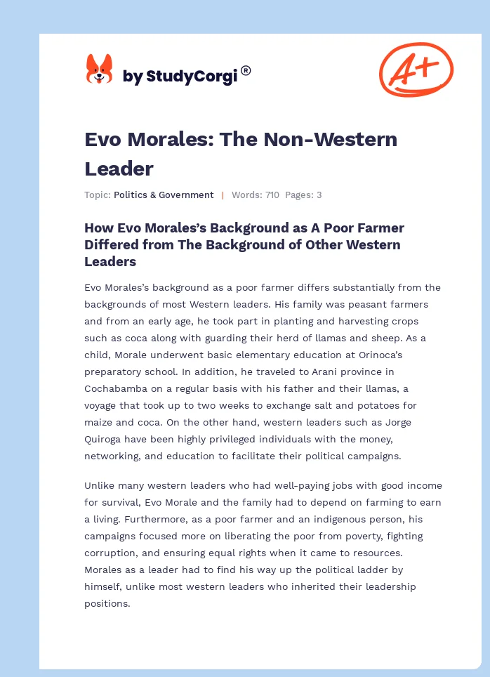 Evo Morales: The Non-Western Leader. Page 1