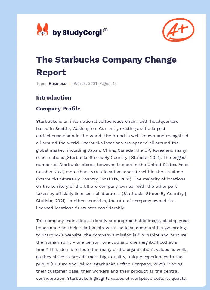 The Starbucks Company Change Report. Page 1