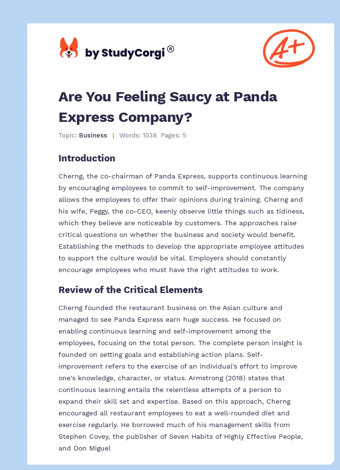 Are You Feeling Saucy at Panda Express Company?. Page 1