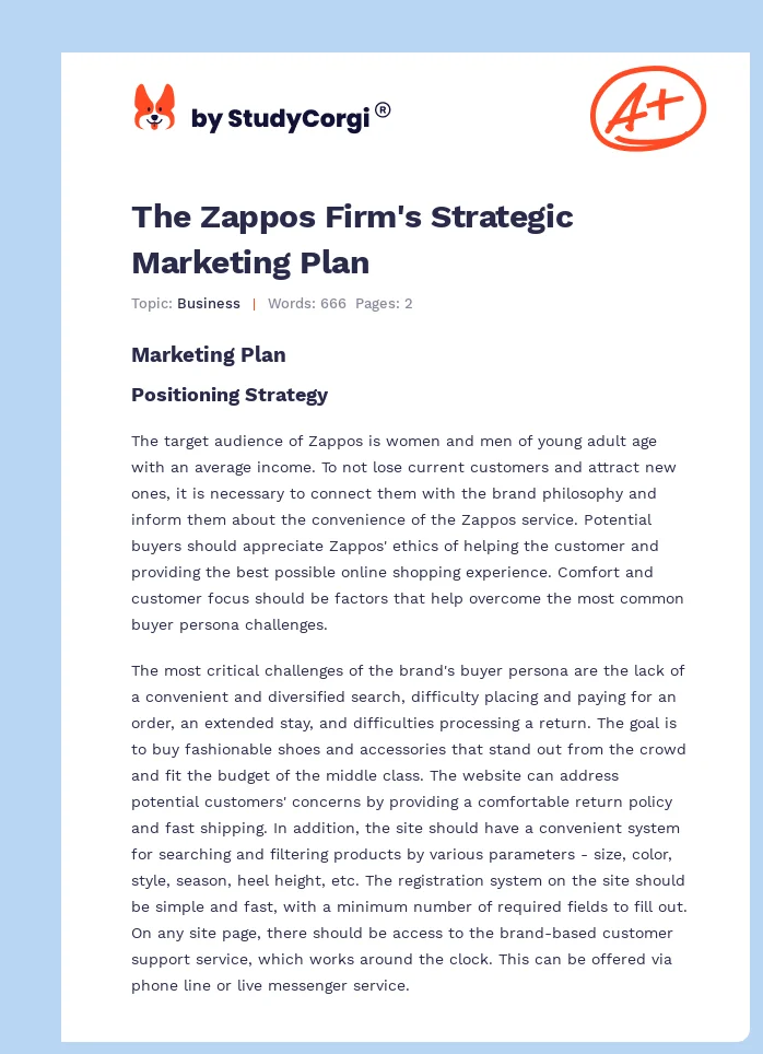 The Zappos Firm's Strategic Marketing Plan. Page 1