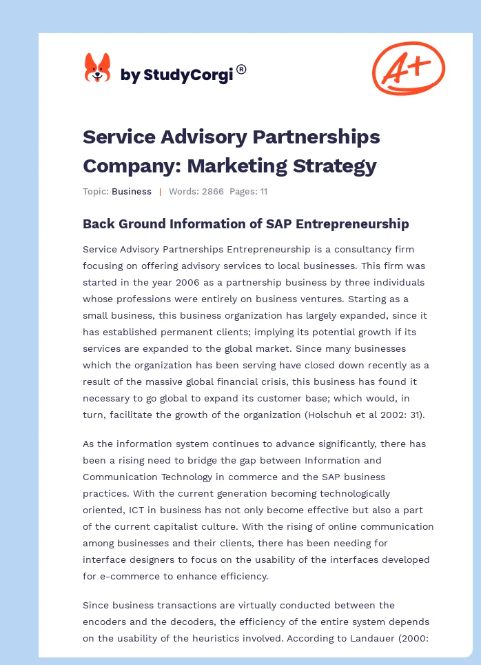 Service Advisory Partnerships Company: Marketing Strategy. Page 1