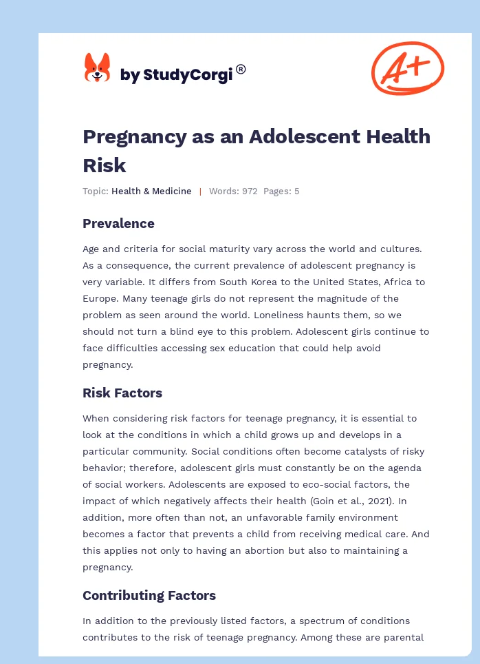 Pregnancy as an Adolescent Health Risk. Page 1