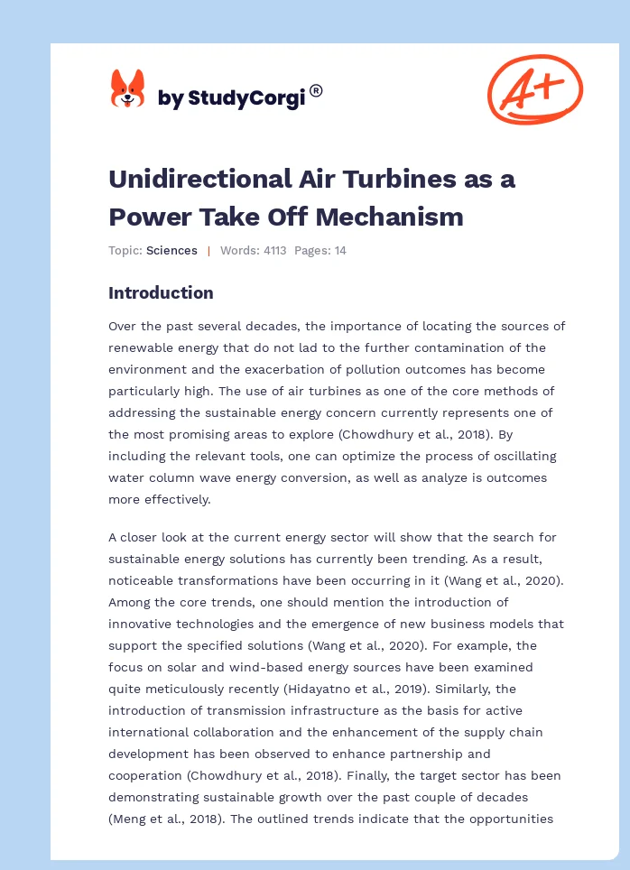 Unidirectional Air Turbines as a Power Take Off Mechanism. Page 1