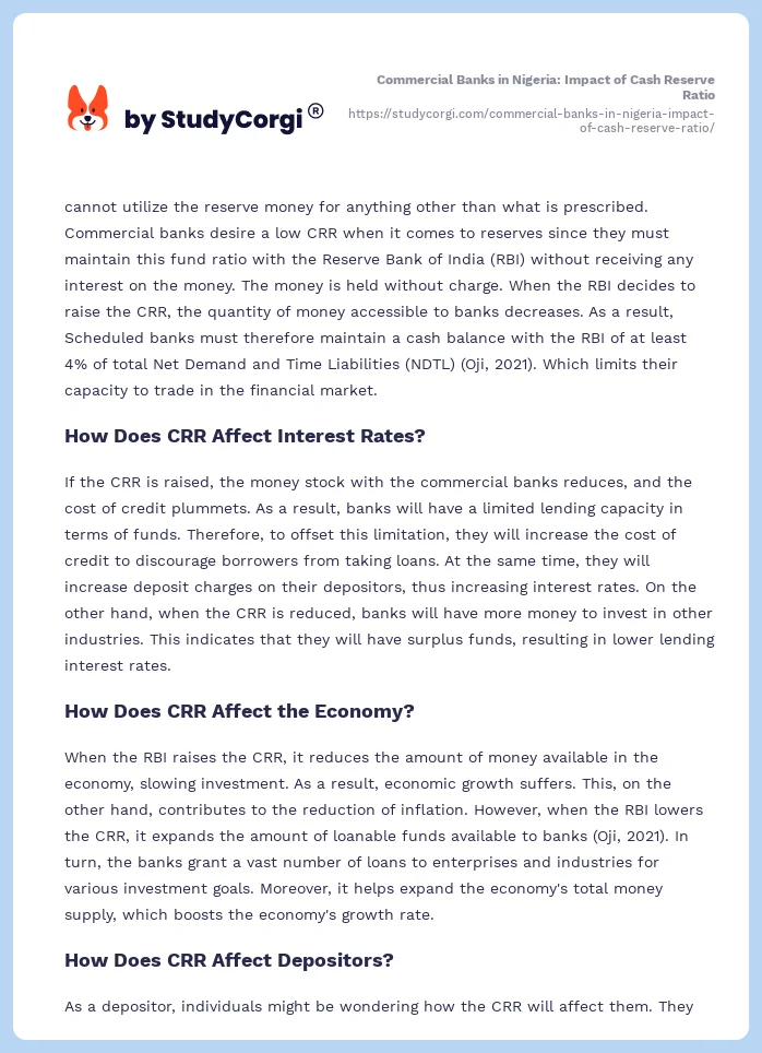 Commercial Banks in Nigeria: Impact of Cash Reserve Ratio. Page 2