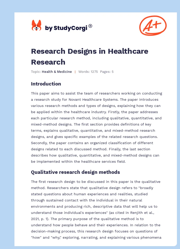 Research Designs in Healthcare Research. Page 1