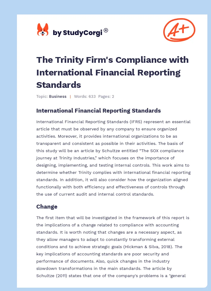 The Trinity Firm's Compliance with International Financial Reporting Standards. Page 1