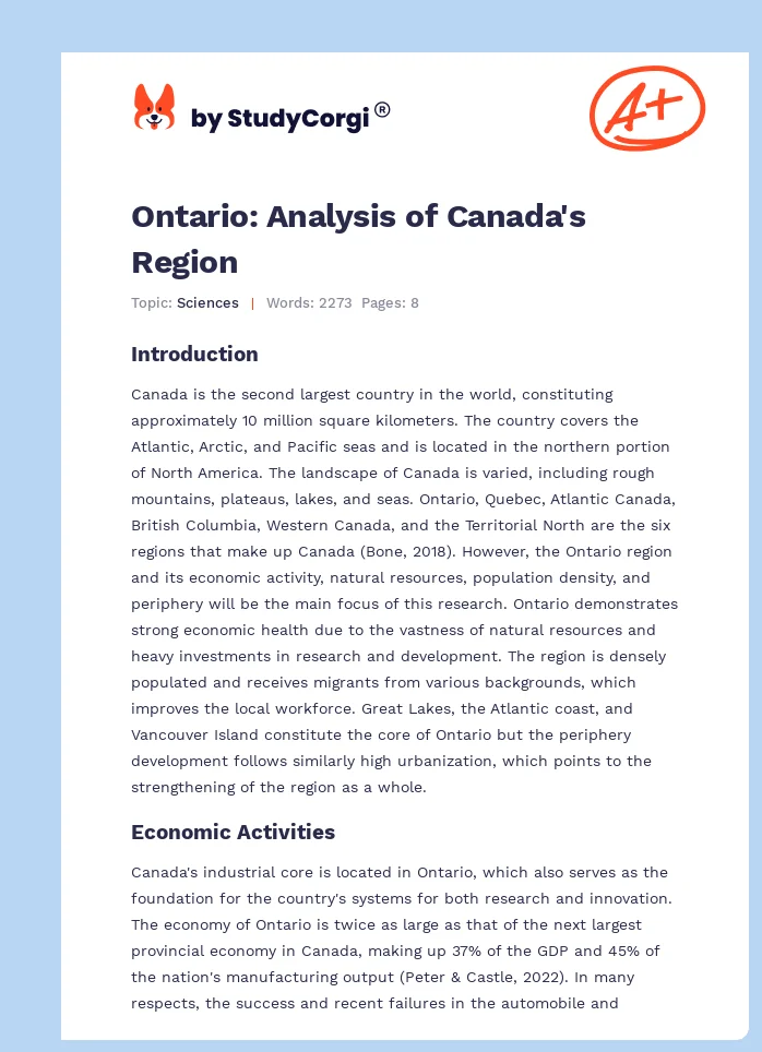Ontario: Analysis of Canada's Region. Page 1