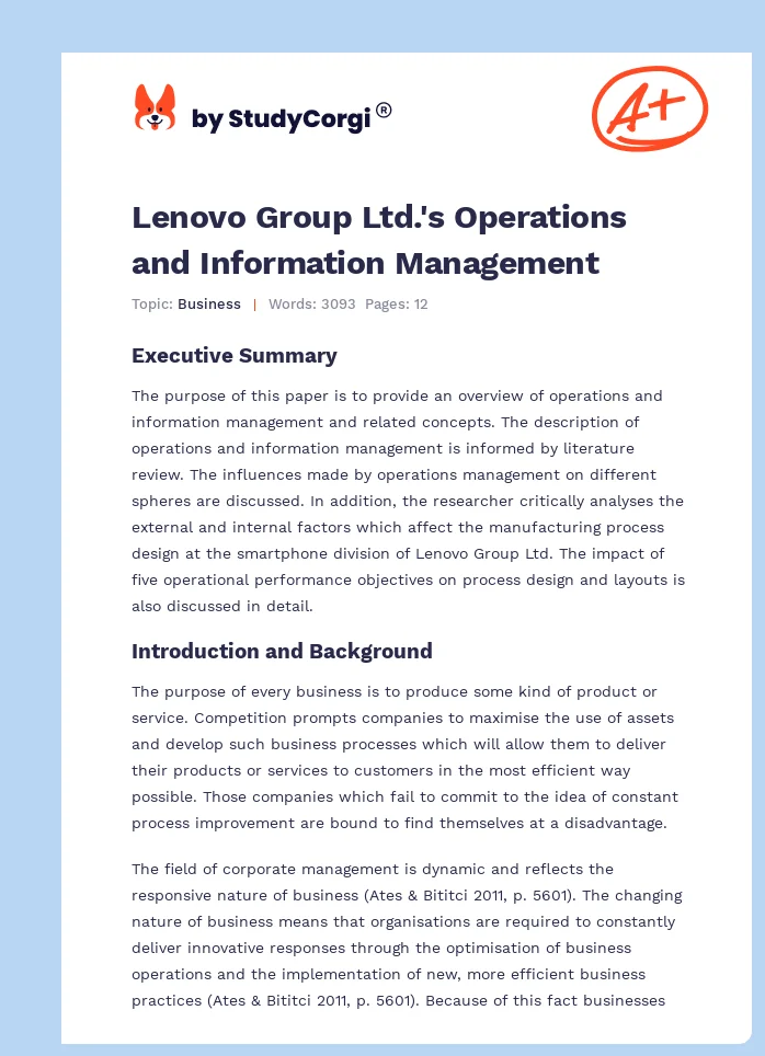 Lenovo Group Ltd.'s Operations and Information Management. Page 1