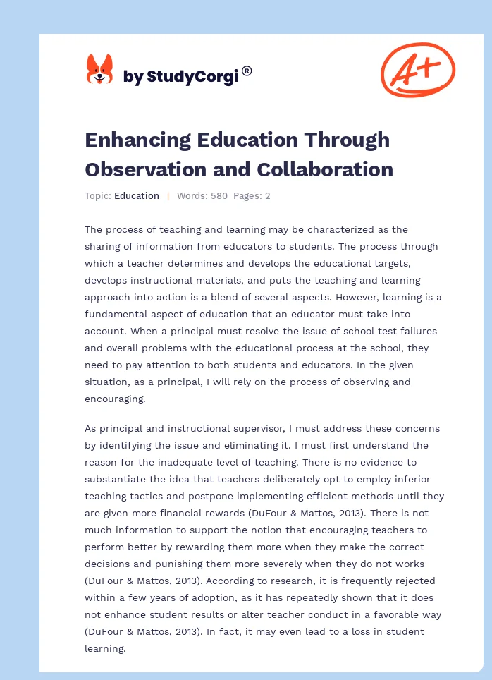 Enhancing Education Through Observation and Collaboration. Page 1