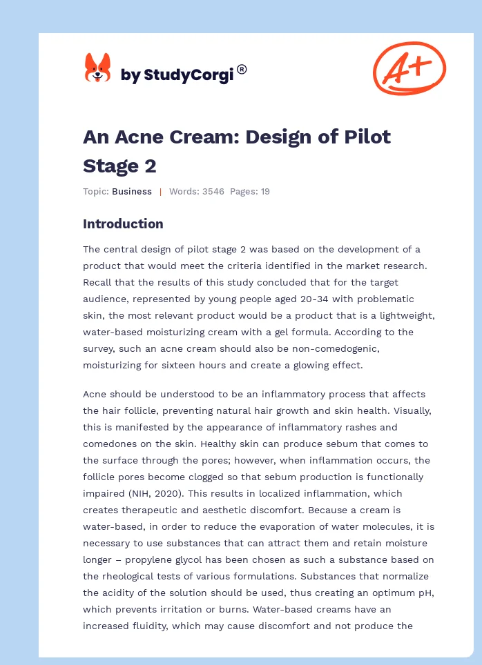 An Acne Cream: Design of Pilot Stage 2. Page 1