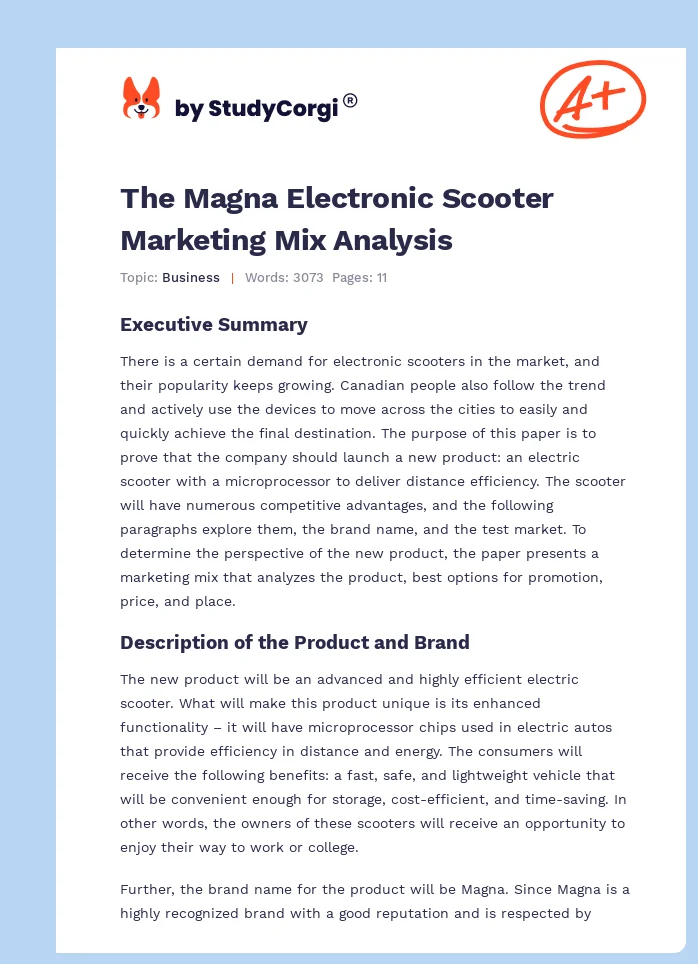 The Magna Electronic Scooter Marketing Mix Analysis. Page 1