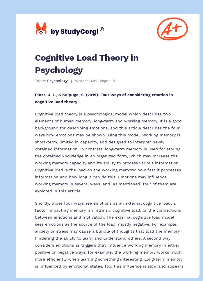 Cognitive Load Theory in Psychology. Page 1