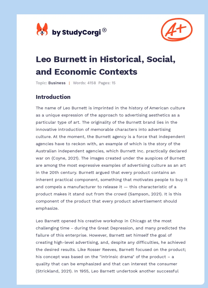 Leo Burnett in Historical, Social, and Economic Contexts. Page 1