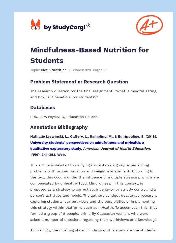 Mindfulness-Based Nutrition for Students. Page 1