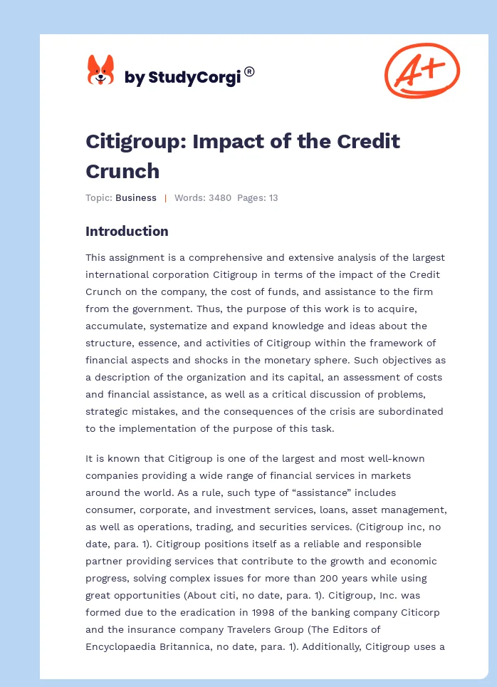 Citigroup: Impact of the Credit Crunch. Page 1