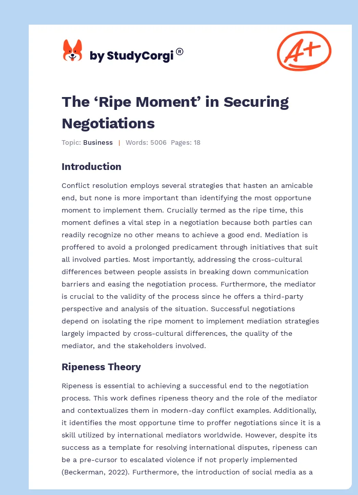 The ‘Ripe Moment’ in Securing Negotiations. Page 1