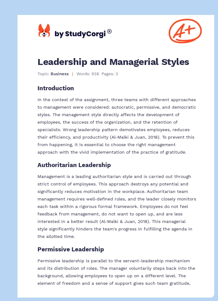 Leadership and Managerial Styles. Page 1