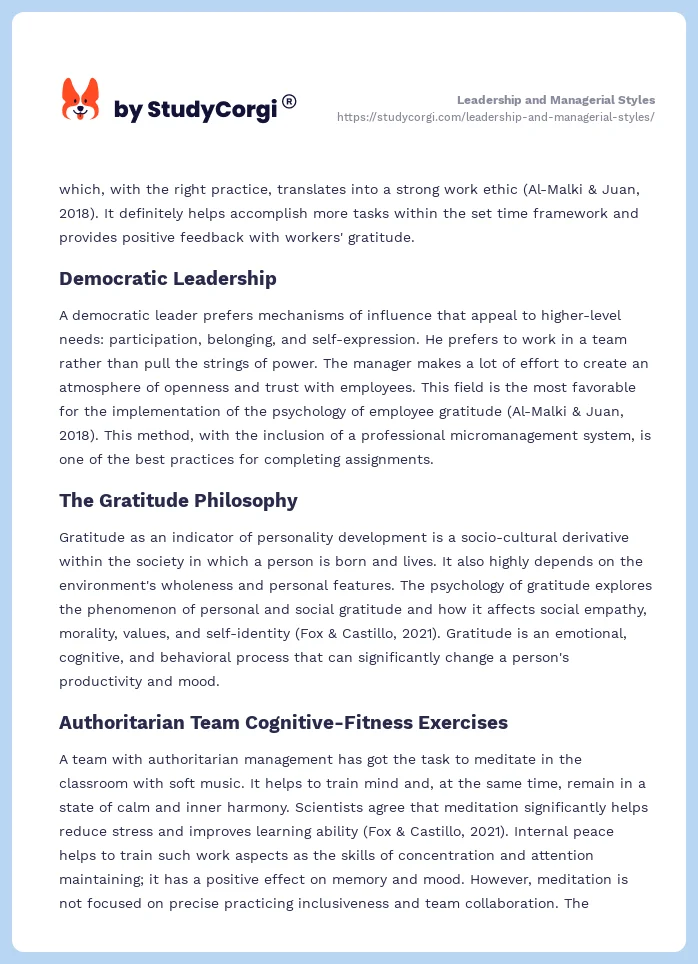 Leadership and Managerial Styles. Page 2