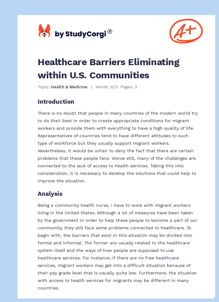 Healthcare Barriers Eliminating within U.S. Communities. Page 1
