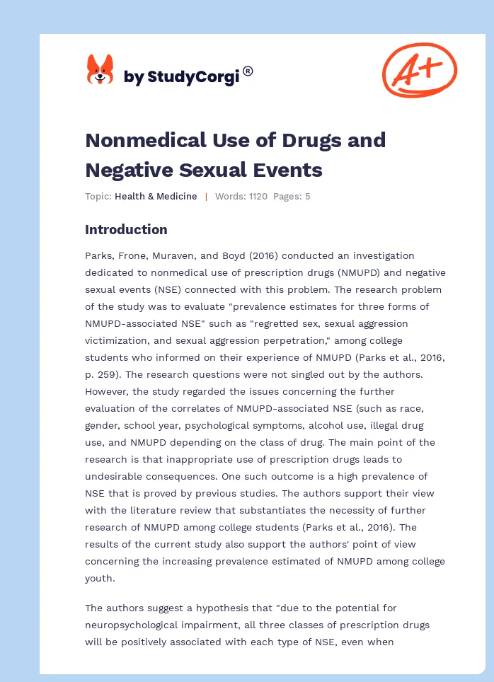 Nonmedical Use of Drugs and Negative Sexual Events. Page 1