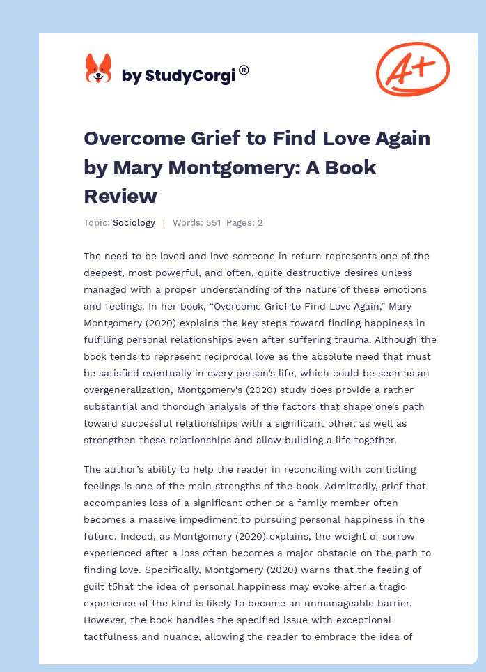 Overcome Grief to Find Love Again by Mary Montgomery: A Book Review. Page 1